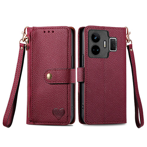 Custodia Portafoglio In Pelle Cover con Supporto S07D per Realme GT Neo6 5G Rosso