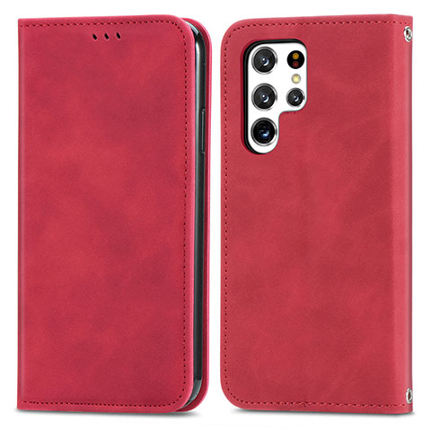 Custodia Portafoglio In Pelle Cover con Supporto S07D per Samsung Galaxy S22 Ultra 5G Rosso