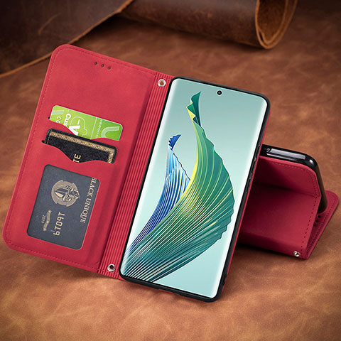 Custodia Portafoglio In Pelle Cover con Supporto S08D per Huawei Honor Magic5 Lite 5G Rosso