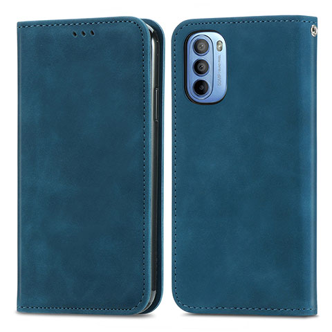 Custodia Portafoglio In Pelle Cover con Supporto S08D per Motorola Moto G31 Blu