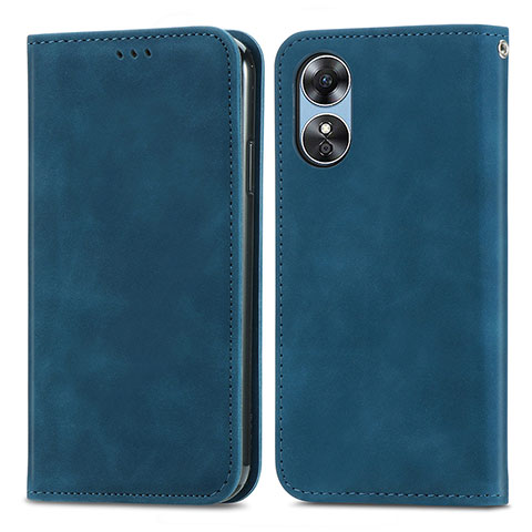 Custodia Portafoglio In Pelle Cover con Supporto S08D per Oppo A17 Blu