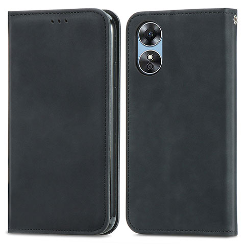 Custodia Portafoglio In Pelle Cover con Supporto S08D per Oppo A17 Nero