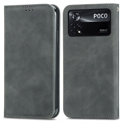Custodia Portafoglio In Pelle Cover con Supporto S08D per Xiaomi Poco X4 Pro 5G Grigio