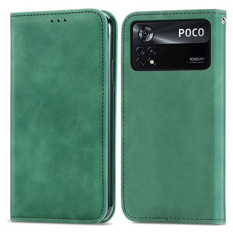 Custodia Portafoglio In Pelle Cover con Supporto S08D per Xiaomi Poco X4 Pro 5G Verde