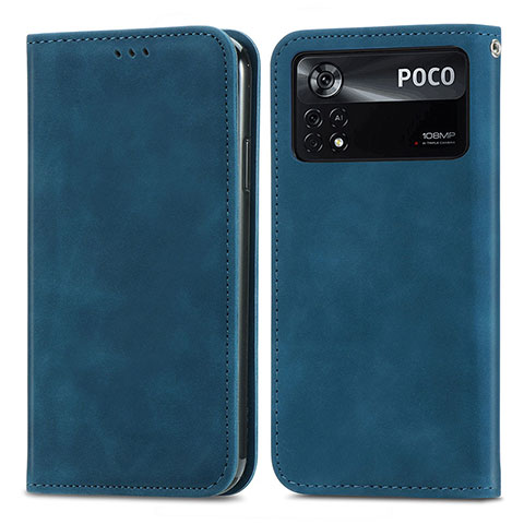 Custodia Portafoglio In Pelle Cover con Supporto S08D per Xiaomi Redmi Note 11E Pro 5G Blu