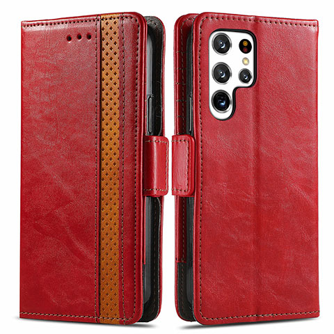 Custodia Portafoglio In Pelle Cover con Supporto S10D per Samsung Galaxy S22 Ultra 5G Rosso