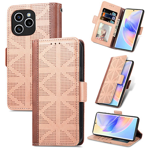 Custodia Portafoglio In Pelle Cover con Supporto S11D per Huawei Honor 60 SE 5G Marrone Chiaro