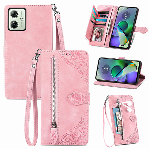 Custodia Portafoglio In Pelle Cover con Supporto S14D per Motorola Moto G54 5G Rosa