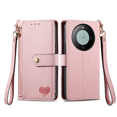 Custodia Portafoglio In Pelle Cover con Supporto S15D per Huawei Mate 60 Pro+ Plus Rosa