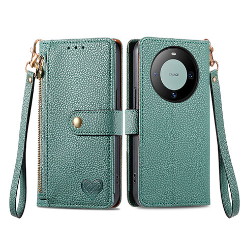 Custodia Portafoglio In Pelle Cover con Supporto S15D per Huawei Mate 60 Pro Verde