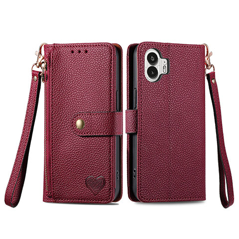 Custodia Portafoglio In Pelle Cover con Supporto S15D per Nothing Phone 2 Rosso