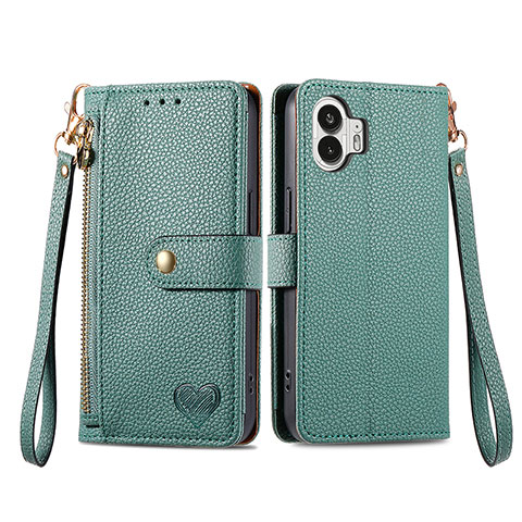 Custodia Portafoglio In Pelle Cover con Supporto S15D per Nothing Phone 2 Verde