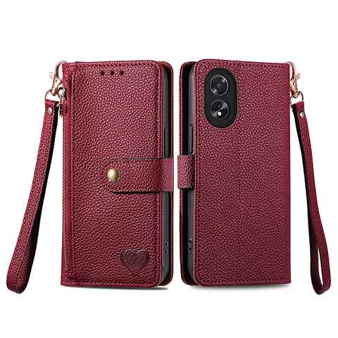 Custodia Portafoglio In Pelle Cover con Supporto S15D per Oppo A18 Rosso