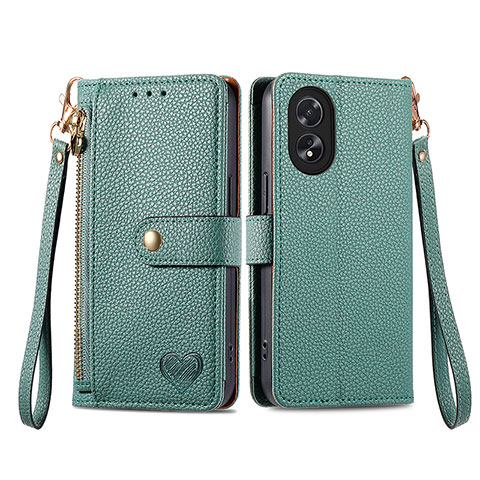 Custodia Portafoglio In Pelle Cover con Supporto S15D per Oppo A18 Verde