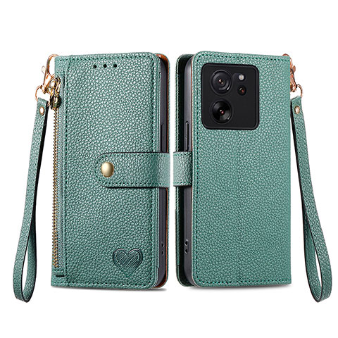 Custodia Portafoglio In Pelle Cover con Supporto S15D per Xiaomi Mi 13T 5G Verde