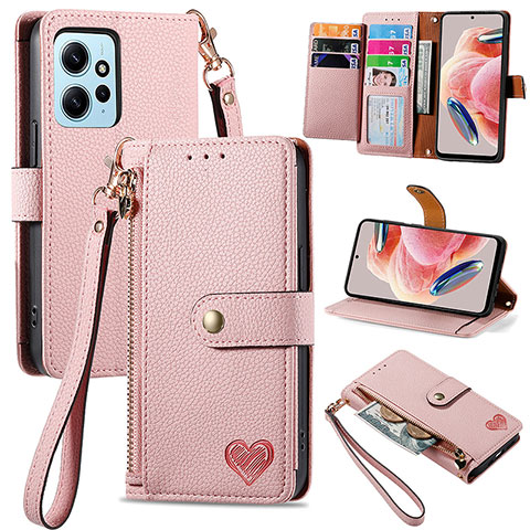 Custodia Portafoglio In Pelle Cover con Supporto S15D per Xiaomi Redmi Note 12 4G Rosa