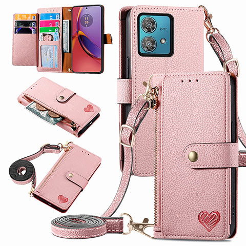 Custodia Portafoglio In Pelle Cover con Supporto S16D per Motorola Moto G84 5G Rosa