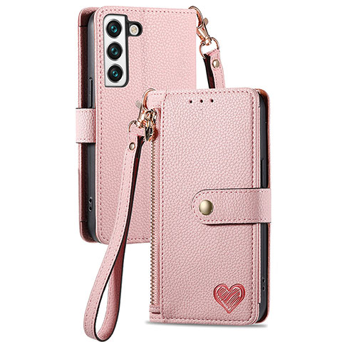 Custodia Portafoglio In Pelle Cover con Supporto S16D per Samsung Galaxy S22 5G Rosa