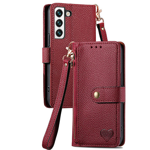 Custodia Portafoglio In Pelle Cover con Supporto S16D per Samsung Galaxy S22 Plus 5G Rosso