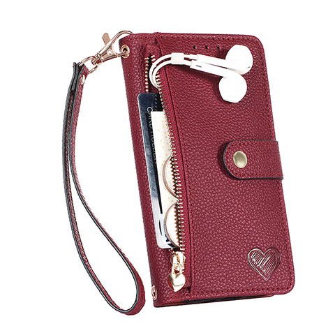 Custodia Portafoglio In Pelle Cover con Supporto S16D per Sony Xperia 1 V Rosso