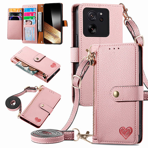 Custodia Portafoglio In Pelle Cover con Supporto S16D per Xiaomi Mi 13T 5G Rosa