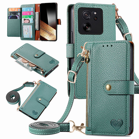 Custodia Portafoglio In Pelle Cover con Supporto S16D per Xiaomi Mi 13T 5G Verde