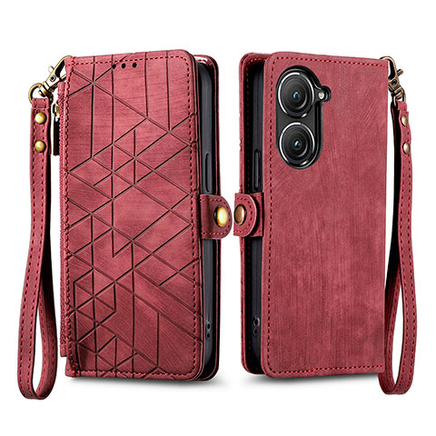 Custodia Portafoglio In Pelle Cover con Supporto S17D per Asus Zenfone 9 Rosso