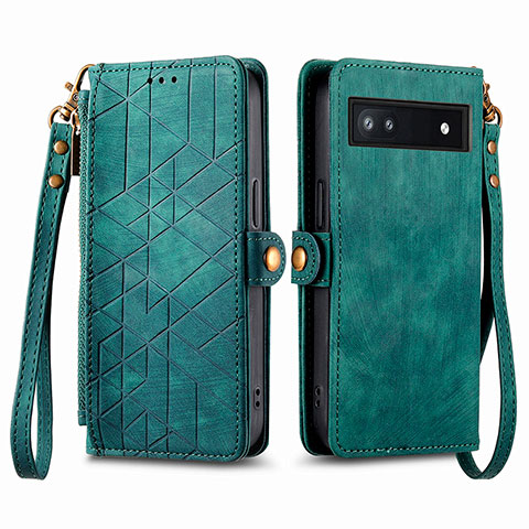 Custodia Portafoglio In Pelle Cover con Supporto S17D per Google Pixel 6a 5G Verde