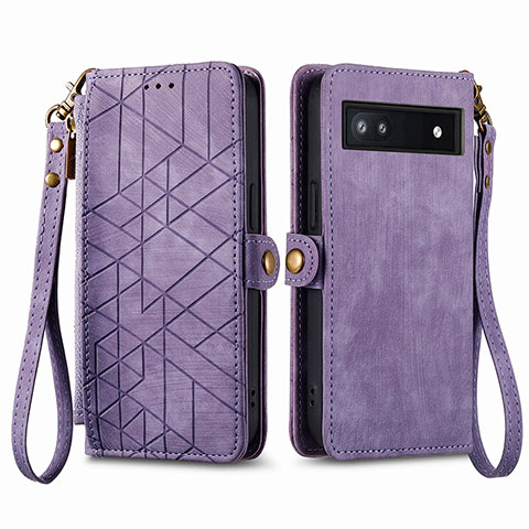 Custodia Portafoglio In Pelle Cover con Supporto S17D per Google Pixel 6a 5G Viola