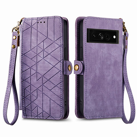 Custodia Portafoglio In Pelle Cover con Supporto S17D per Google Pixel 7 Pro 5G Viola