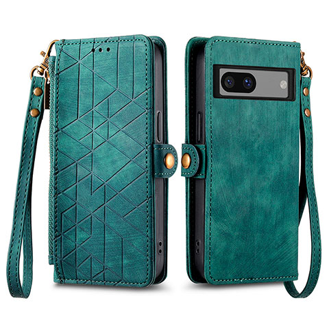 Custodia Portafoglio In Pelle Cover con Supporto S17D per Google Pixel 7a 5G Verde