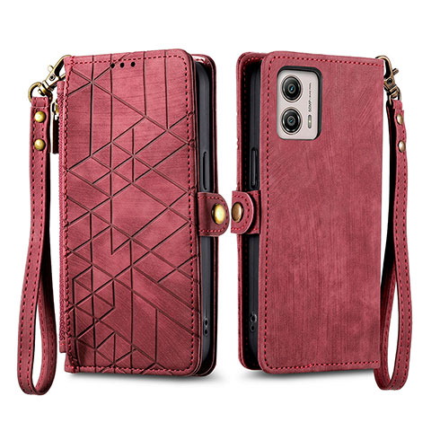 Custodia Portafoglio In Pelle Cover con Supporto S17D per Motorola Moto G53 5G Rosso