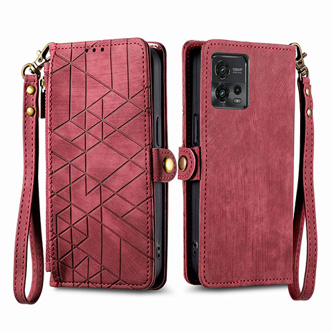 Custodia Portafoglio In Pelle Cover con Supporto S17D per Motorola Moto G72 Rosso