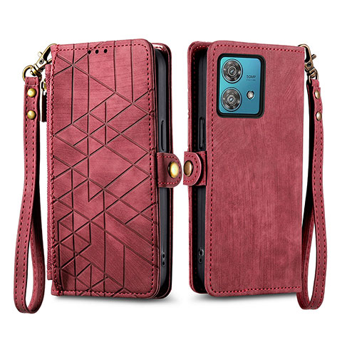 Custodia Portafoglio In Pelle Cover con Supporto S17D per Motorola Moto G84 5G Rosso