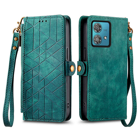 Custodia Portafoglio In Pelle Cover con Supporto S17D per Motorola Moto G84 5G Verde