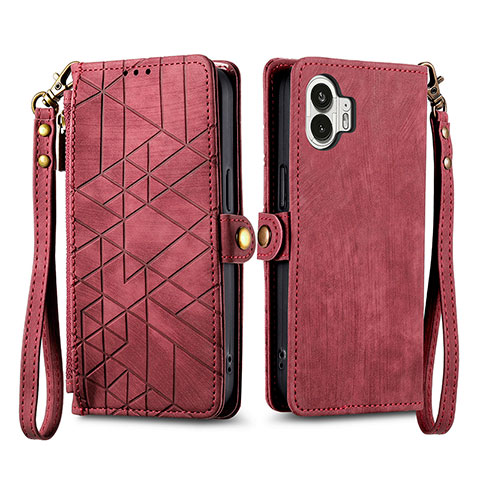 Custodia Portafoglio In Pelle Cover con Supporto S17D per Nothing Phone 2 Rosso