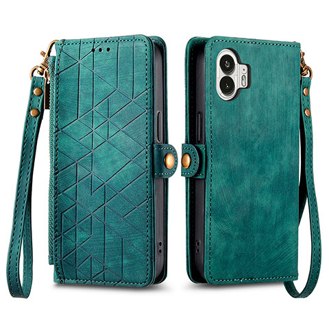 Custodia Portafoglio In Pelle Cover con Supporto S17D per Nothing Phone 2 Verde