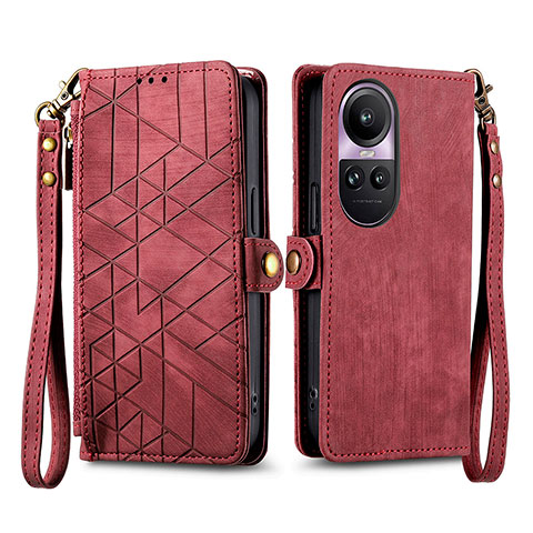 Custodia Portafoglio In Pelle Cover con Supporto S17D per Oppo Reno10 Pro 5G Rosso