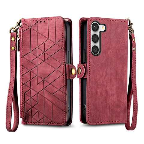 Custodia Portafoglio In Pelle Cover con Supporto S17D per Samsung Galaxy S25 Plus 5G Rosso