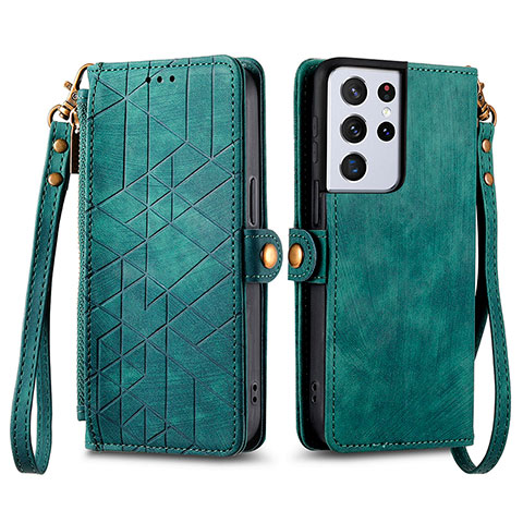 Custodia Portafoglio In Pelle Cover con Supporto S17D per Samsung Galaxy S25 Ultra 5G Verde