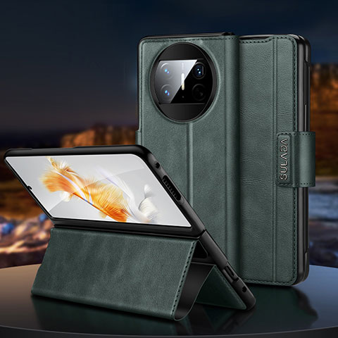 Custodia Portafoglio In Pelle Cover con Supporto SD1 per Huawei Mate X5 Verde