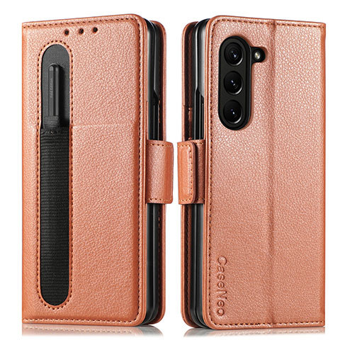 Custodia Portafoglio In Pelle Cover con Supporto SD1 per Samsung Galaxy Z Fold5 5G Marrone