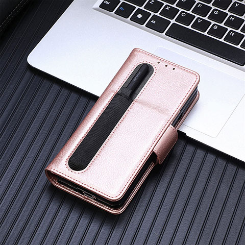 Custodia Portafoglio In Pelle Cover con Supporto SD2 per Samsung Galaxy Z Fold5 5G Oro Rosa