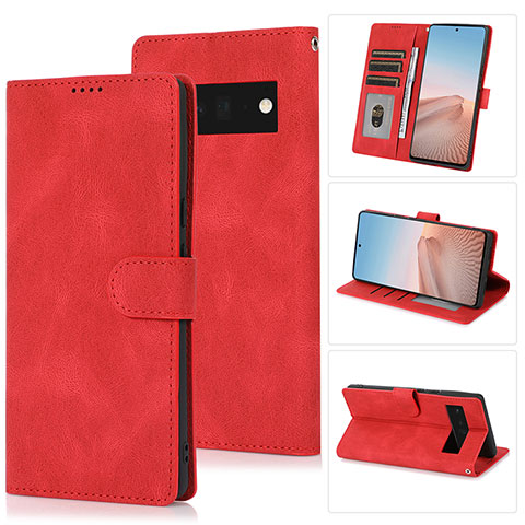 Custodia Portafoglio In Pelle Cover con Supporto SY1 per Google Pixel 6 5G Rosso