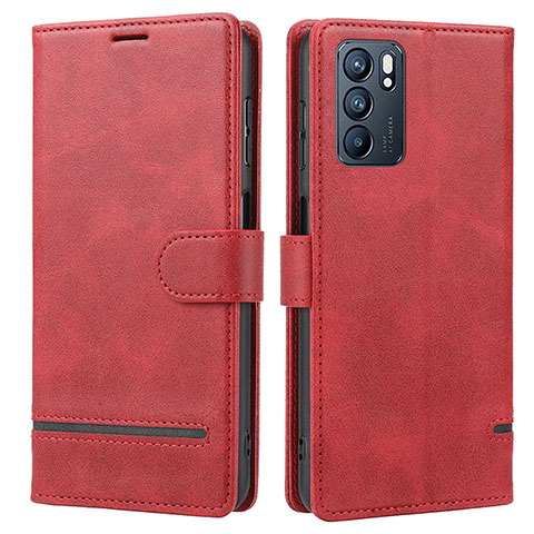 Custodia Portafoglio In Pelle Cover con Supporto SY1 per Oppo Reno6 5G Rosso