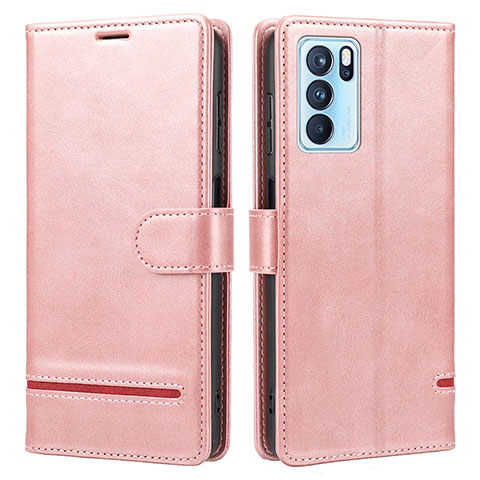 Custodia Portafoglio In Pelle Cover con Supporto SY1 per Oppo Reno6 Pro 5G India Rosa