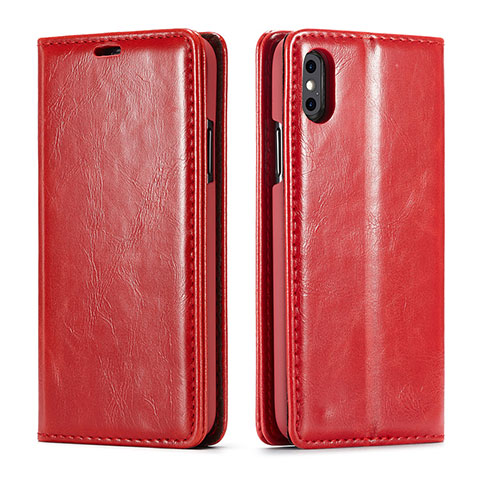 Custodia Portafoglio In Pelle Cover con Supporto T01 per Apple iPhone Xs Rosso