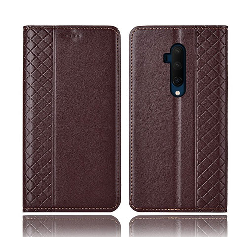 Custodia Portafoglio In Pelle Cover con Supporto T01 per OnePlus 7T Pro Marrone