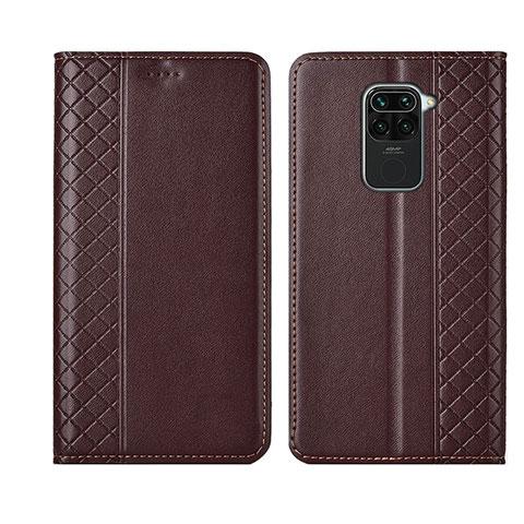 Custodia Portafoglio In Pelle Cover con Supporto T01 per Xiaomi Redmi Note 9 Marrone