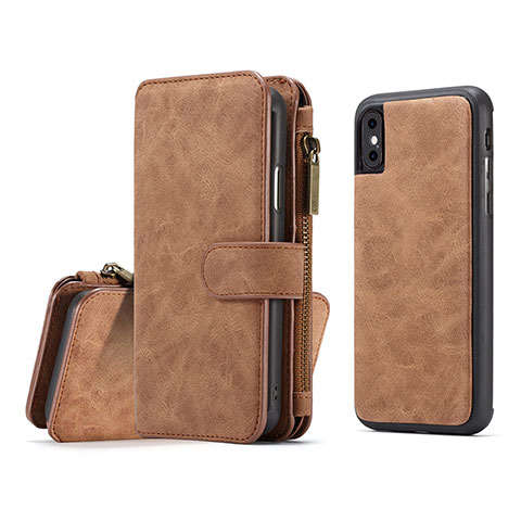 Custodia Portafoglio In Pelle Cover con Supporto T02 per Apple iPhone X Arancione